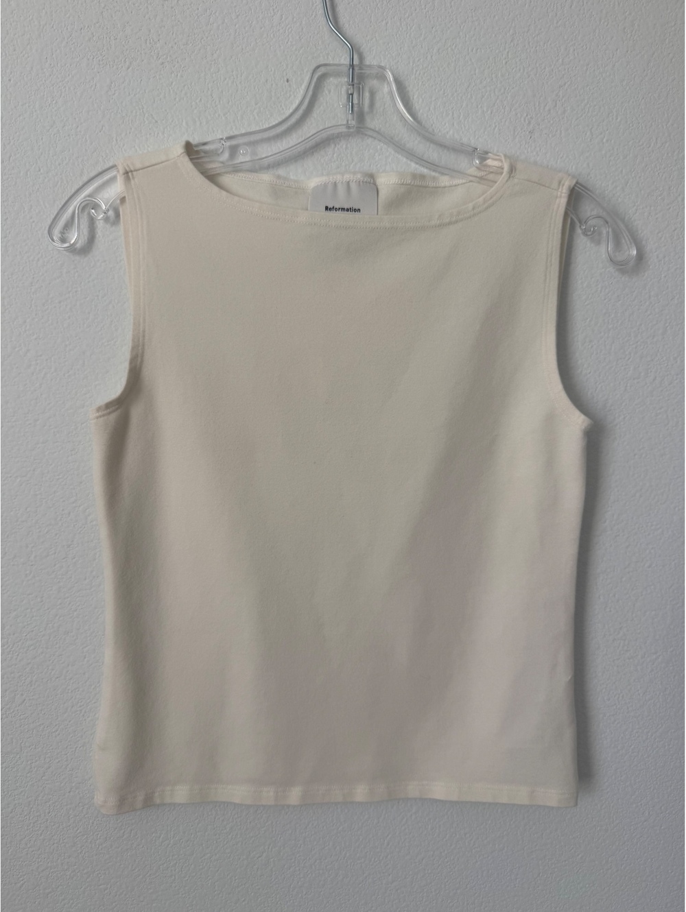 Reformation Cream Sleeveless Boat Neck Cotton Blend Cropped Tank Top Size M